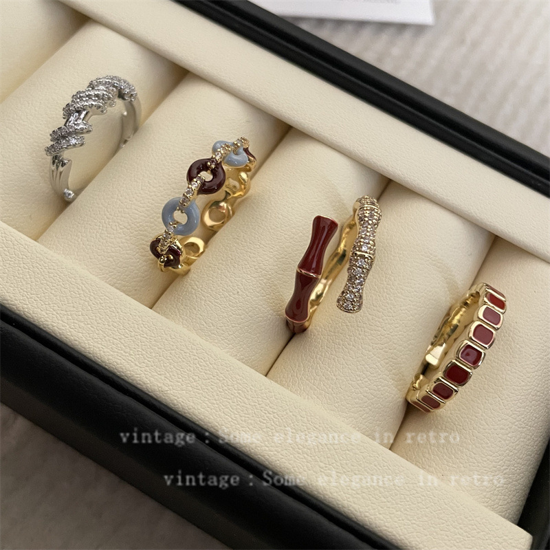Zircon Vine Wreath Winding Ring Women's Light Luxury High-end Open Finger Ring Simple Niche Cold Style Food Finger Ring