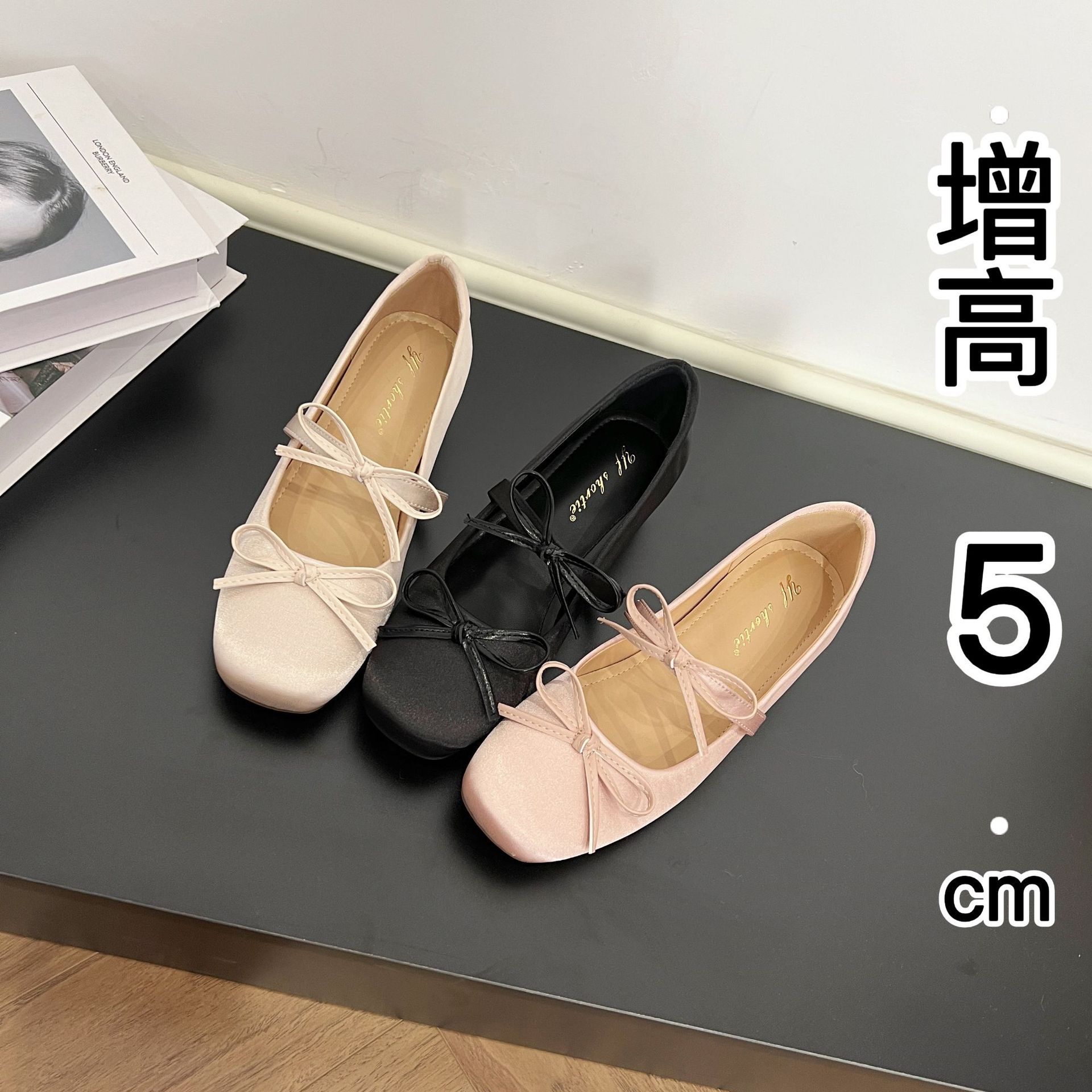 French Satin Bow Flat Mary Jane Shoes for Women with Small Inner Height, Women's Summer Shoes with Skirts That Are Not Tiring for the Feet