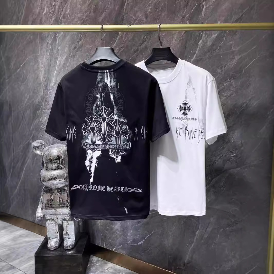 Cross-Border High Version Chrome Hearts Sanskrit American Half-Sleeved Round Neck Short-Sleeved Casual and Versatile