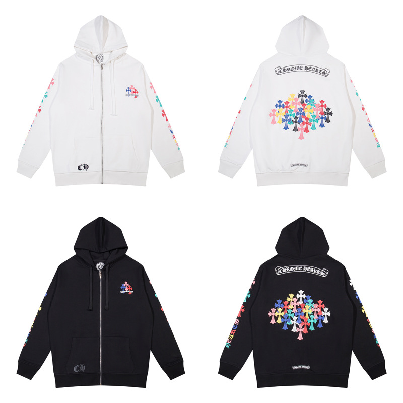 23Ss Correct Version Ch Fashion Casual Autumn and Winter Cross Colorful Printed Zipper Hooded Sweatshirt Casual and Versatile
