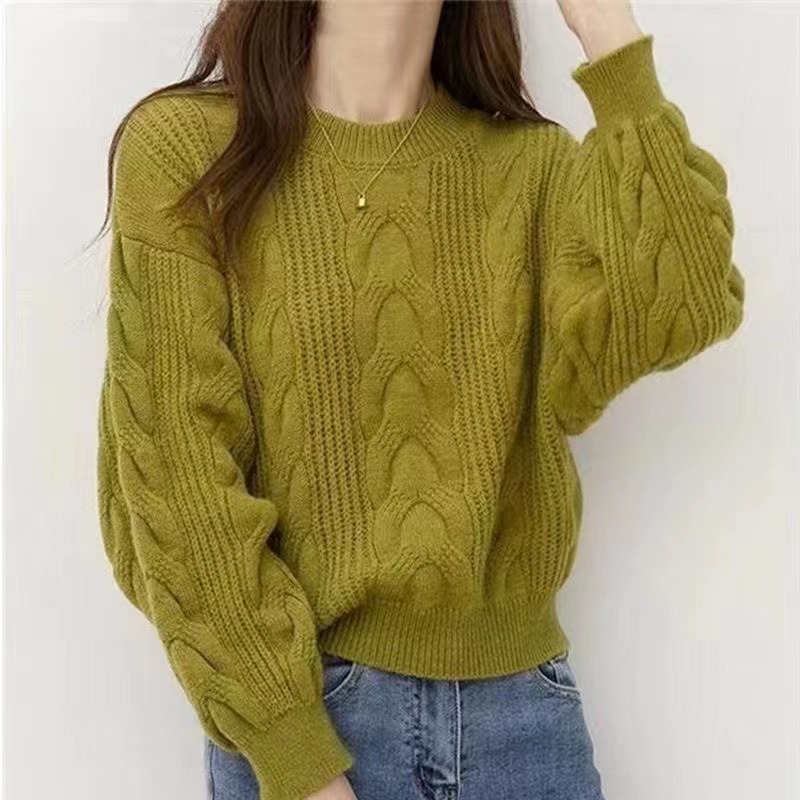 Korean style gentle style pullover twist sweater women's autumn and winter elegant soft glutinous outer wear short sweater milk fufu top
