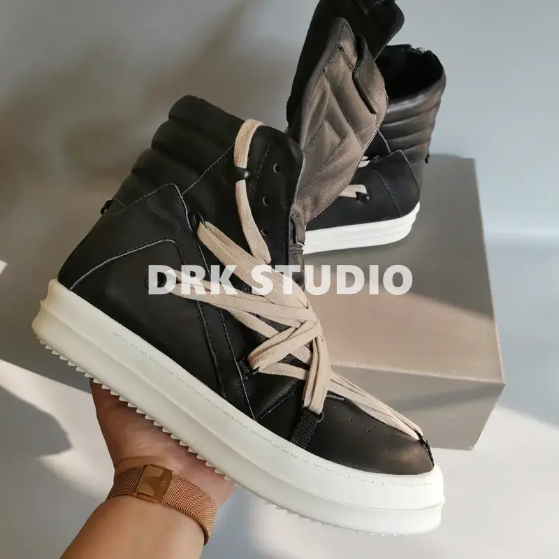 Rick Owens DRKSHDW Black Leather High-Top Lace-Up Shoes