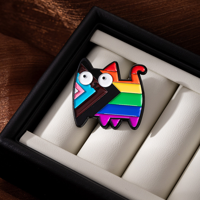 Cross-Border Japanese Anime Cartoon Rainbow Cat Badge Alloy Enamel Pin Clothing Brooch Cute and Fun Pin