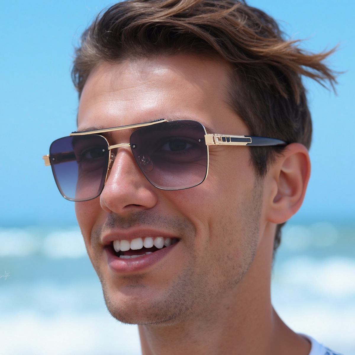 New European and American Style Rimless Sunglasses for Men, High-End Trendy Square Frame Sunglasses