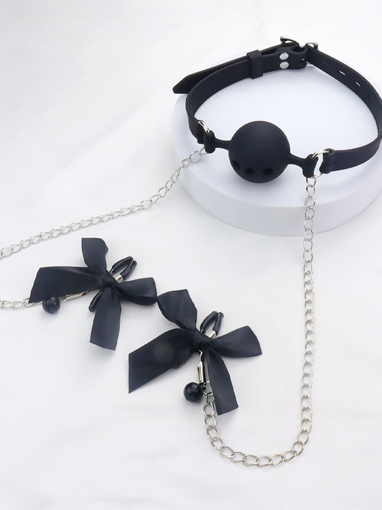 Sm Bell Nipple Clamps Chain Erotic Silicone Gag Stimulation Orgasm Training Punishment  Device Saliva Ball Sex Toys for Women