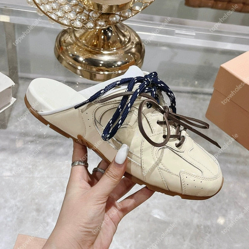 In-Stock Foreign Trade New Style Color-Block Lace-Up Closed-Toe Genuine Leather Breathable Comfortable Unisex Shoes Retro Fashion Versatile Slippers