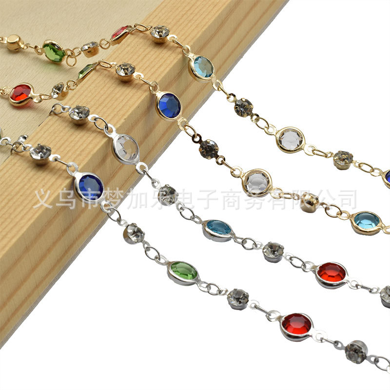 DIY jewelry chain pure copper high color handmade chain 6mm edging glass and rhinone chain necklace clothing accessories