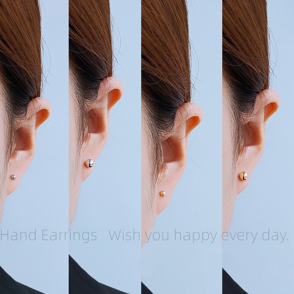 Yiwu Jewelry Factory Small Gifts Simple Ball Pin Korean Style Round Mini Earrings for Women with Long-Lasting Color Retention