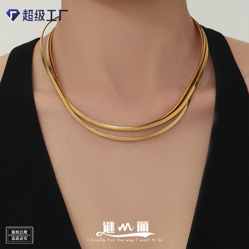 Mystery Stainless Steel Geometric Open Choker Plated with 18K Real Gold Simple Ins Style Cross-Border Trend Stainless Steel Necklace