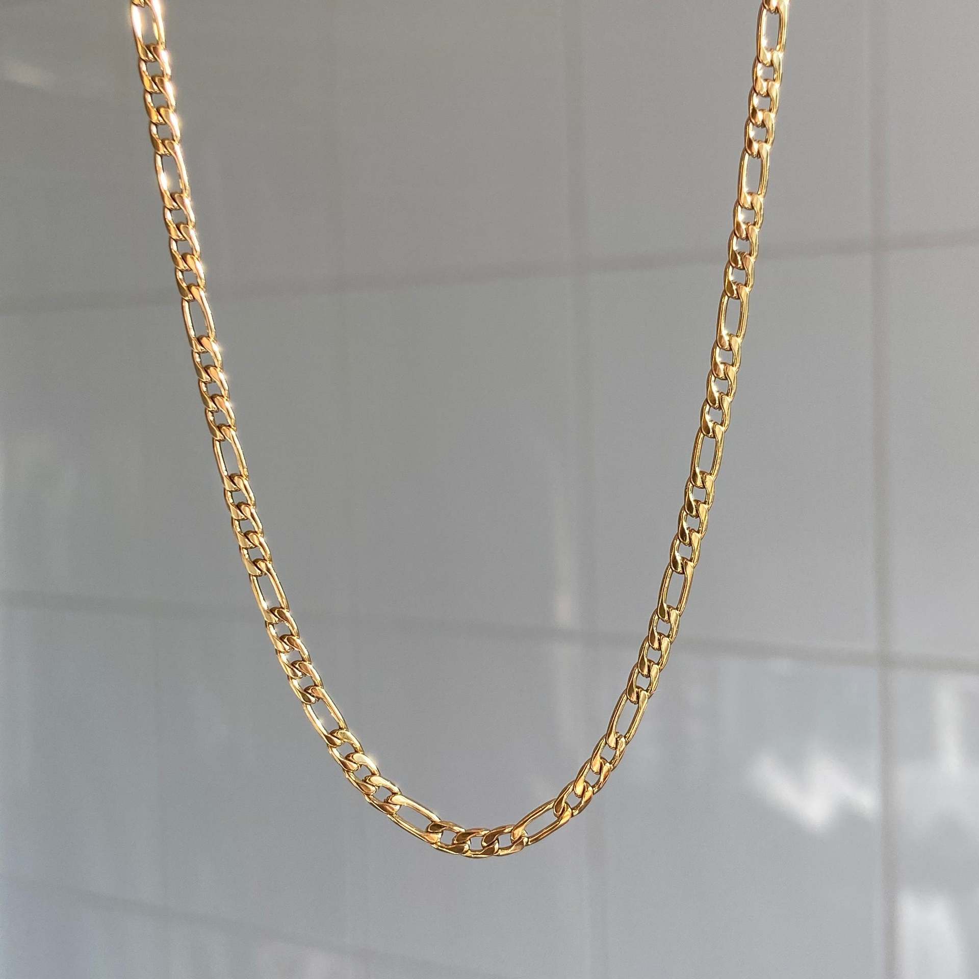Dazan Plain Chain Necklace European and American Cross-Border Fashion Simple Retro Style Minimalist Steel Color Titanium Steel 3mm Figaro Chain