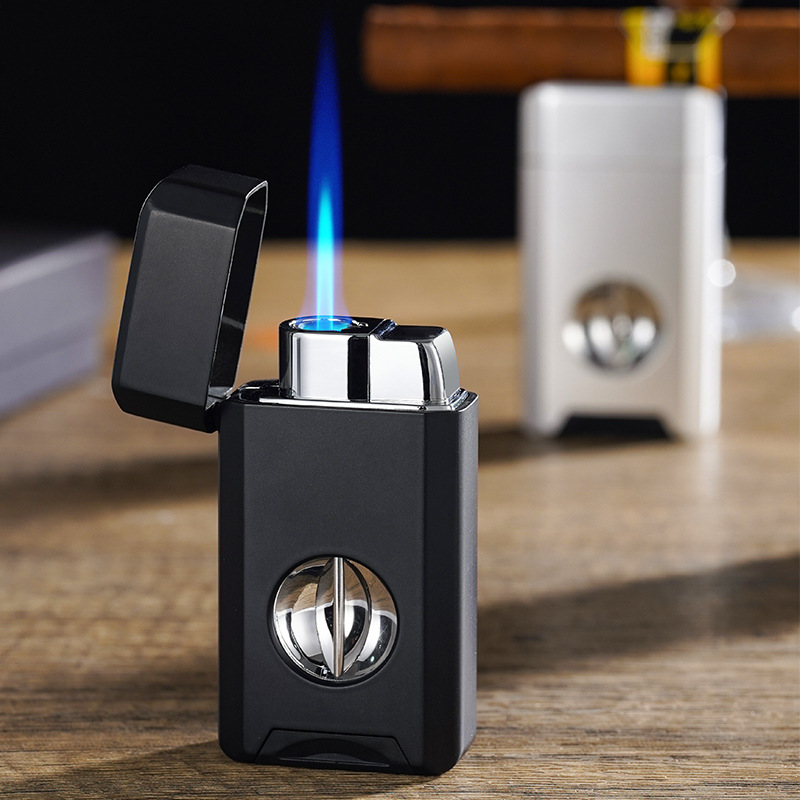 Hy9030 Cigar Cutter Single Straight-Through Cigar Lighter High-Power Inflatable Lighter Cross-Border Supply Wholesale