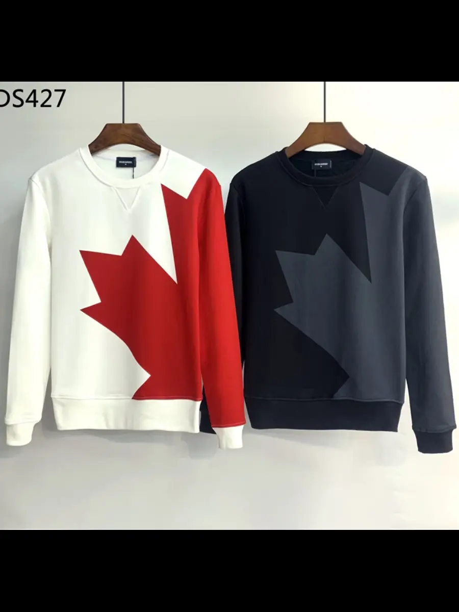 New Trendy Brand Sweatshirt for Men, Autumn and Winter Loose Long-Sleeved Top, Dsq2 Maple Leaf Letter Print, Round Neck Versatile Base Shirt