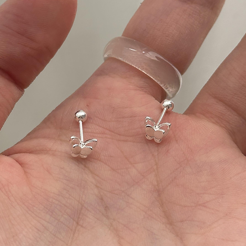 Red Riding Book Explosions Hollow Butterfly Earrings Women's Exquisite Small and Simple ins Gap Screw Buckle Earrings Wholesale