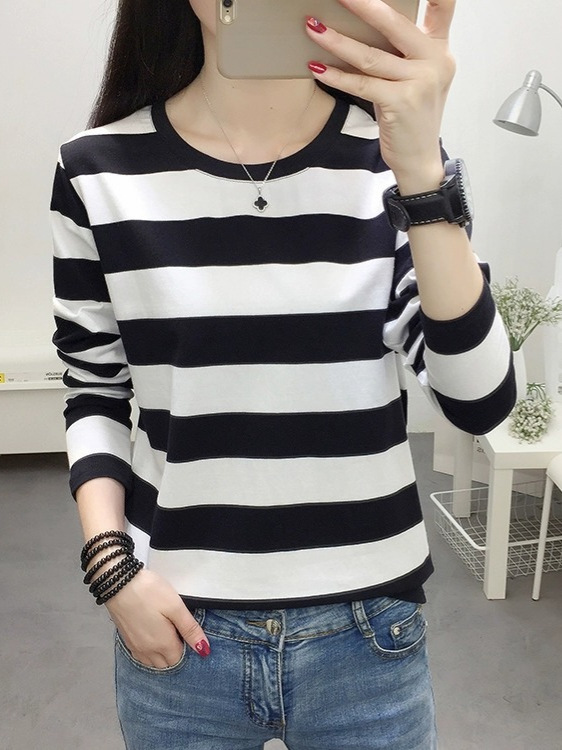 Striped T-Shirt for Women, New Spring and Autumn Casual Comfortable Versatile Long-Sleeve Top, Can Be Worn as an Outer Layer or Base Shirt, Trendy Women's Fashion Ins