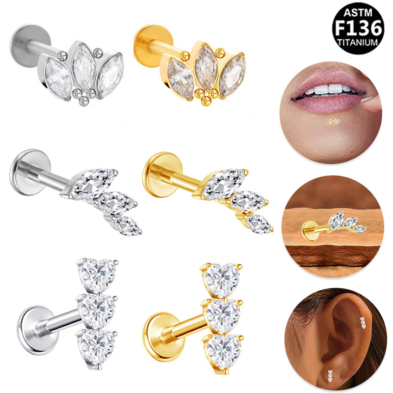Gaibei Europe and the United States cross-border F136 titanium alloy inner tooth ear nail leaf ear bone nail new G23 titanium zircon lip nail