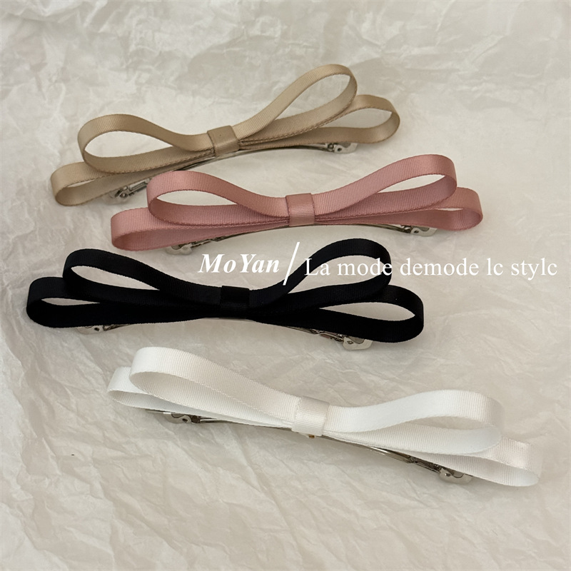 Korean color ribbon bow clip spring clip long temperament sweet fabric hair clip