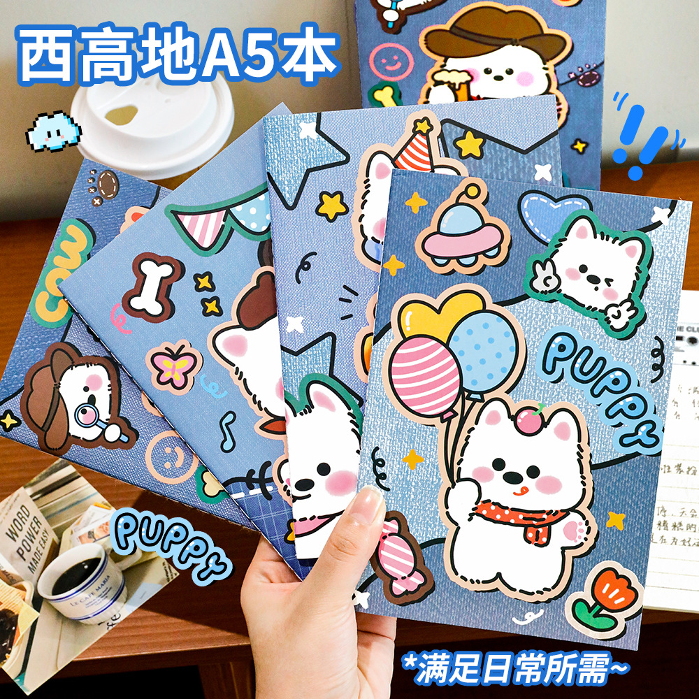 Cartoon West Highland A5 Lined Notebook Student Diary Notepad Softcover Notebook Student Stationery Wholesale