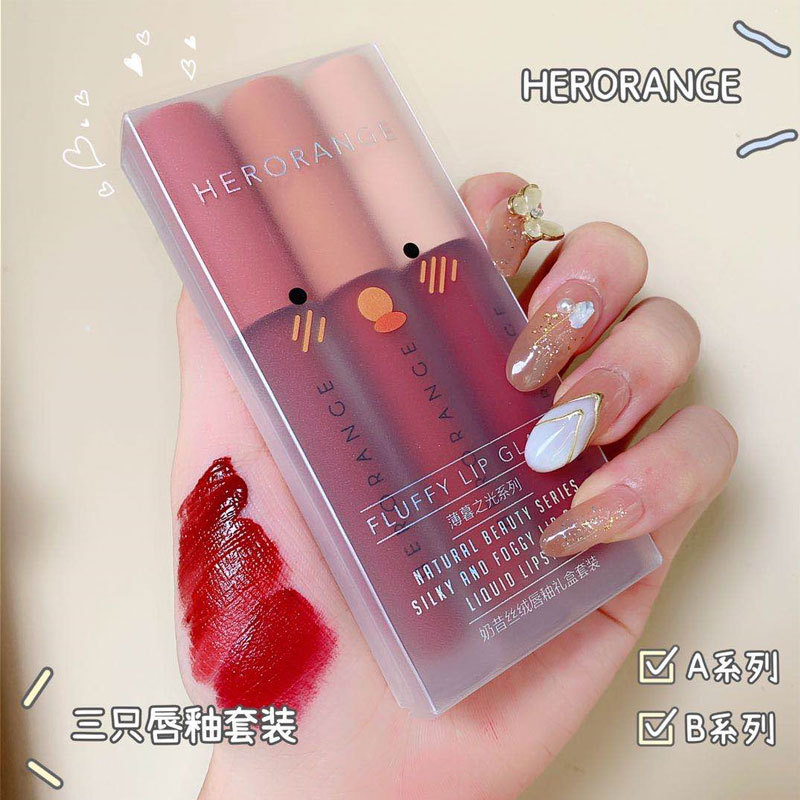 Herorange Three Lip Glaze Gift Box Set Whitening Female Students Affordable One Piece Drop Shipping Matte Matte Velvet