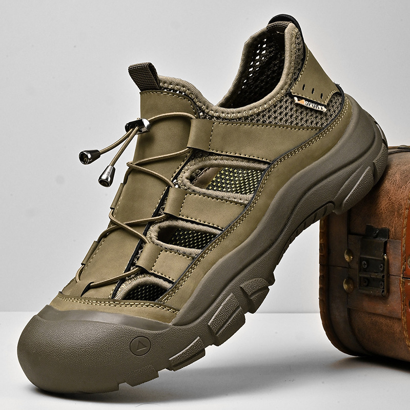 Men's Beach Shoes 2025 Summer Breathable Baotou Sandals Men's Outdoor Hiking Hiking Shoes Casual plus size Men's Shoes 46