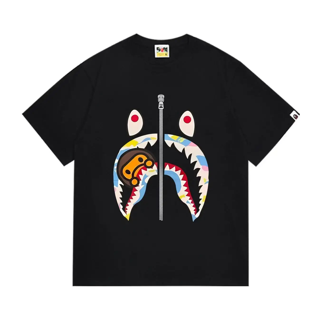 A Bathing Ape Shark Print T-Shirt Black