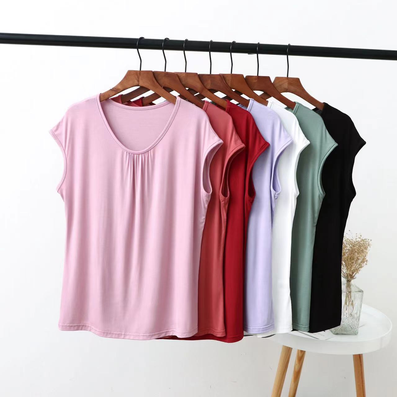 Summer New Modal plus size Short-sleeved T-shirt Women's Loose Half-sleeved Base Shirt Korean-style Pleated plus size Top