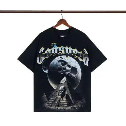 God American Trendy Washed Black Short-Sleeved T-Shirt Skull Print Retro Casual Loose Trendy Brand Men's and Women's Short-Sleeved T-Shirts