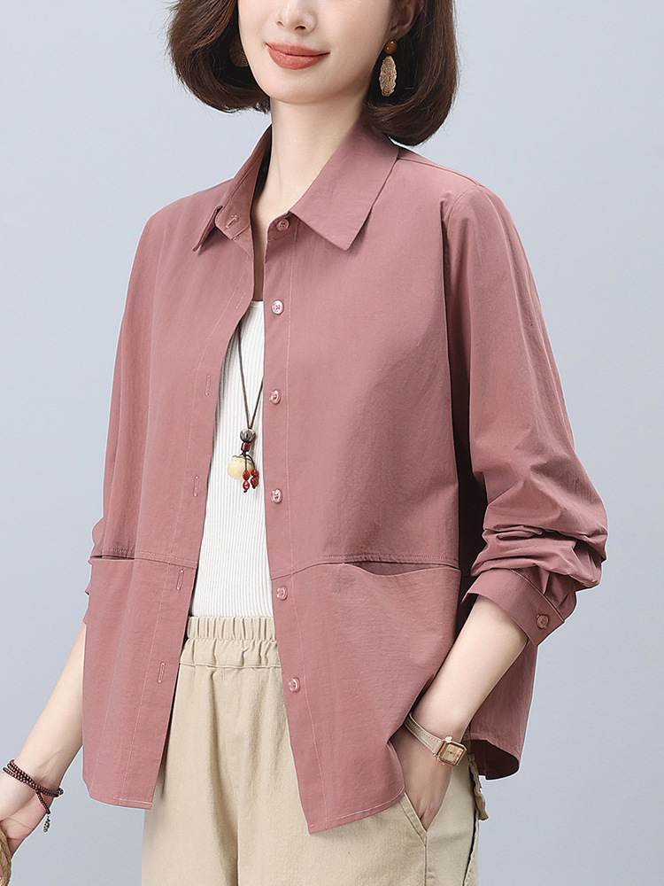 Shirt Women's 2024 Spring and Autumn New Fashion Western Style Solid Color Simple Elegant Age-reducing Small Casual Long-sleeved Shirt
