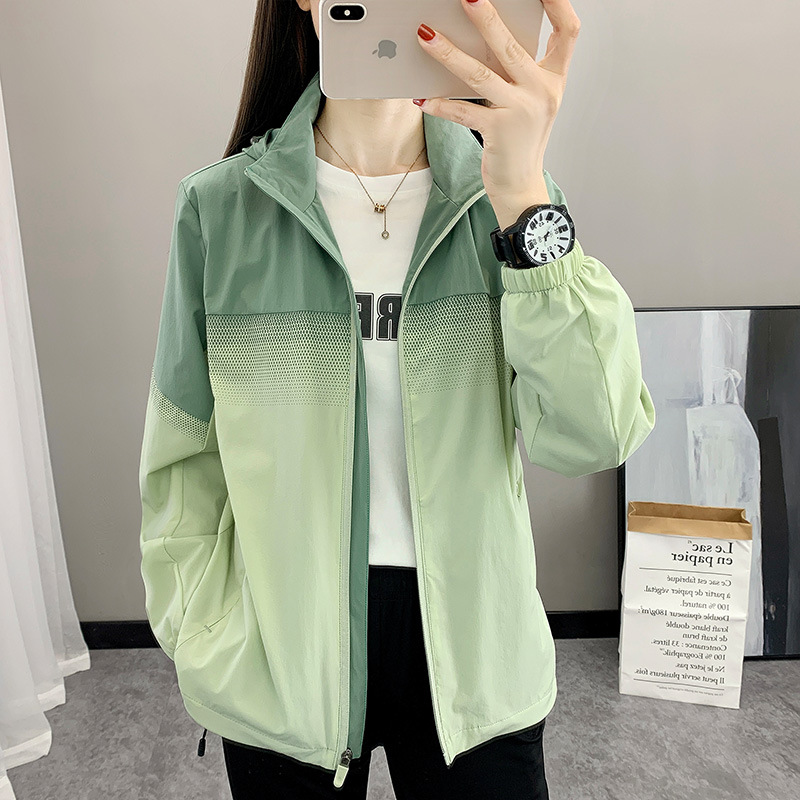 Autumn and Winter new outdoor sports windbreaker women's fashion color matching windproof hooded jacket thin jacket running