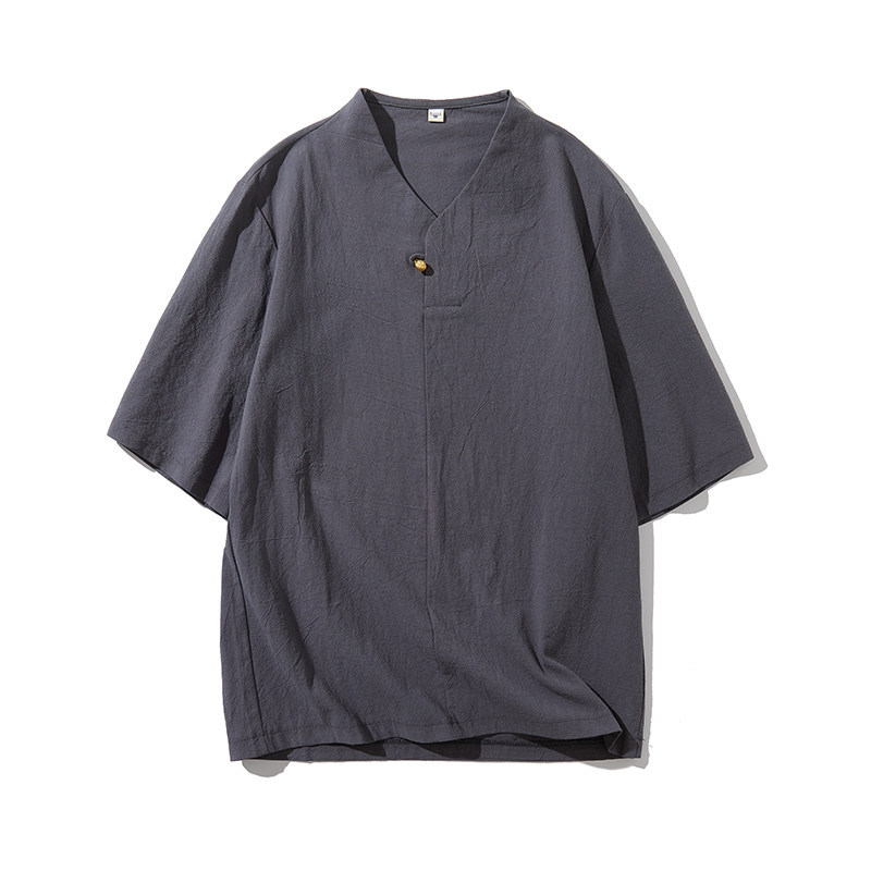 Chinese Style Men's Short-Sleeve T-Shirt, Summer Thin Zen Meditation Clothing, Large Size Half-Sleeve Top, Retro Casual Layman's Clothing, Trendy