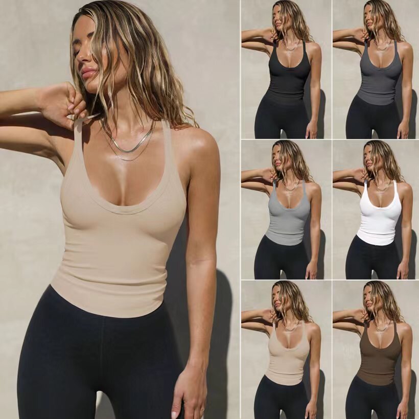 Amazon 2025 Spring New Knitted Vest European and American Women's Sexy Slim Top Trendy Brand Inner Layering Shirt
