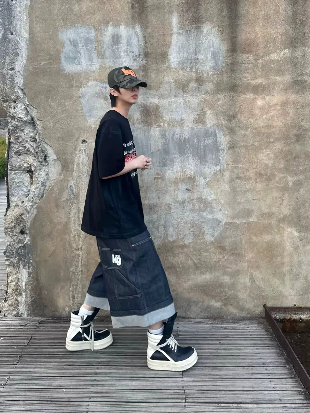 Project Gr by Grailz Retro Original Cow Logging Three-Quarter Length over the Knee shorts Heavy weight Silhouette Baggy Korean