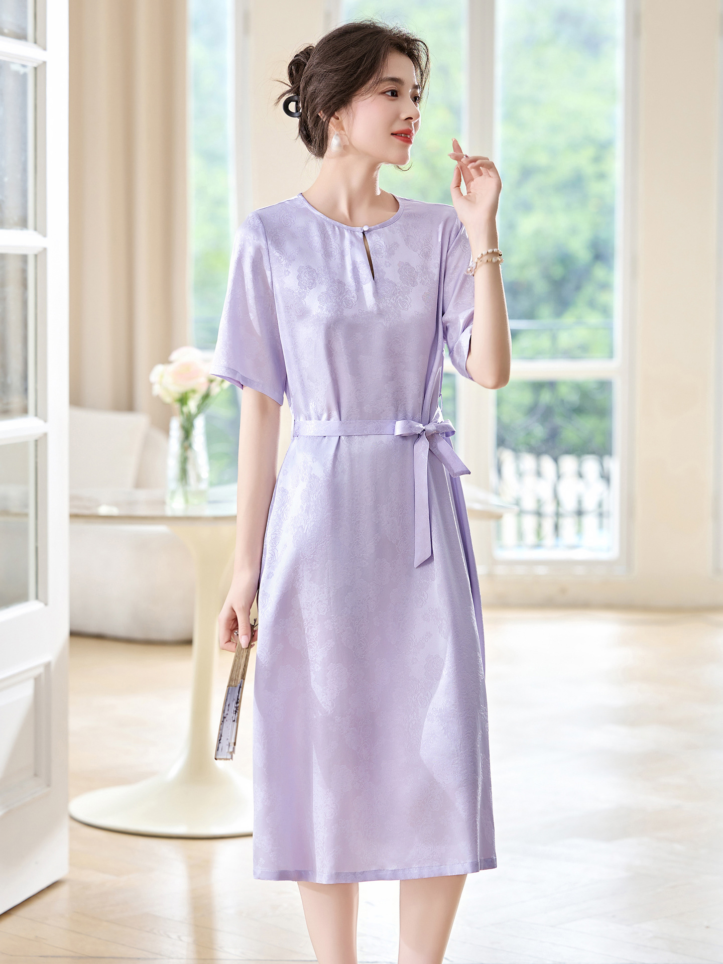 19mm Heavy Silk Dress for Women, Summer 2026 New Style, Elegant Round Neck, Simple Tie, Mulberry Silk Long Dress