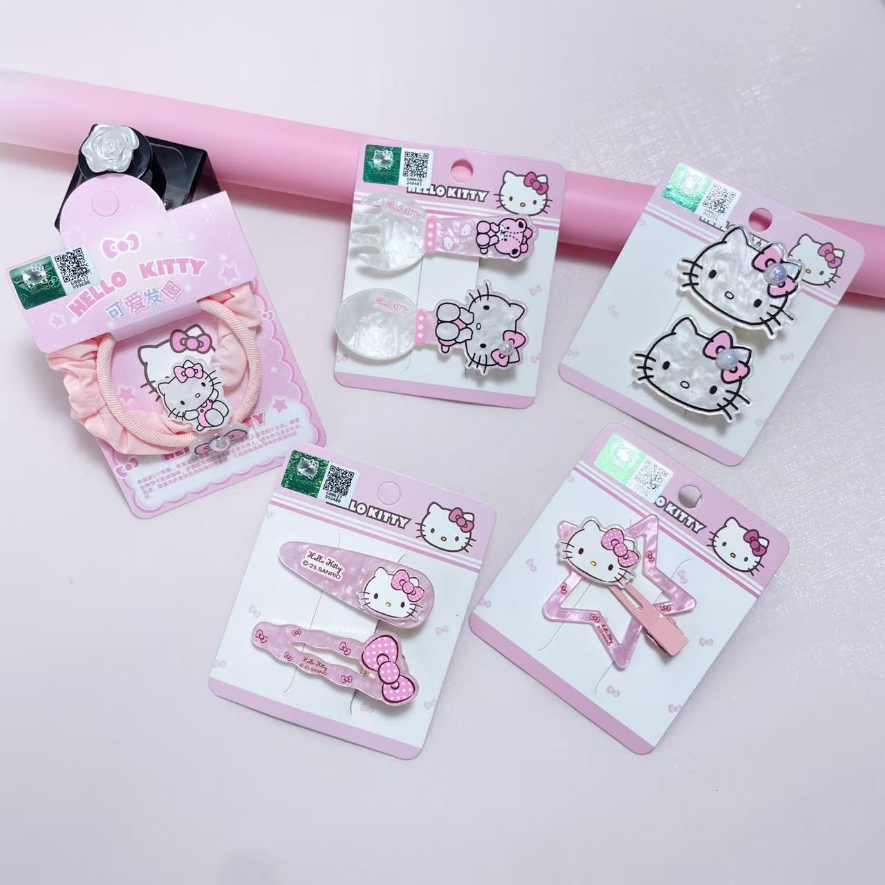 Spring Edition Officially Licensed Sanrio Hello Kitty Sweet and Cute Elastic Hair Tie and Hair Clip