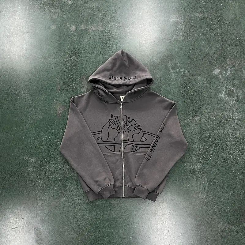 Bpm Sports Sweatshirt Zipper Cardigan Broken Planet Embroider Fashion Stars Same Style Hip Hop Rap Street