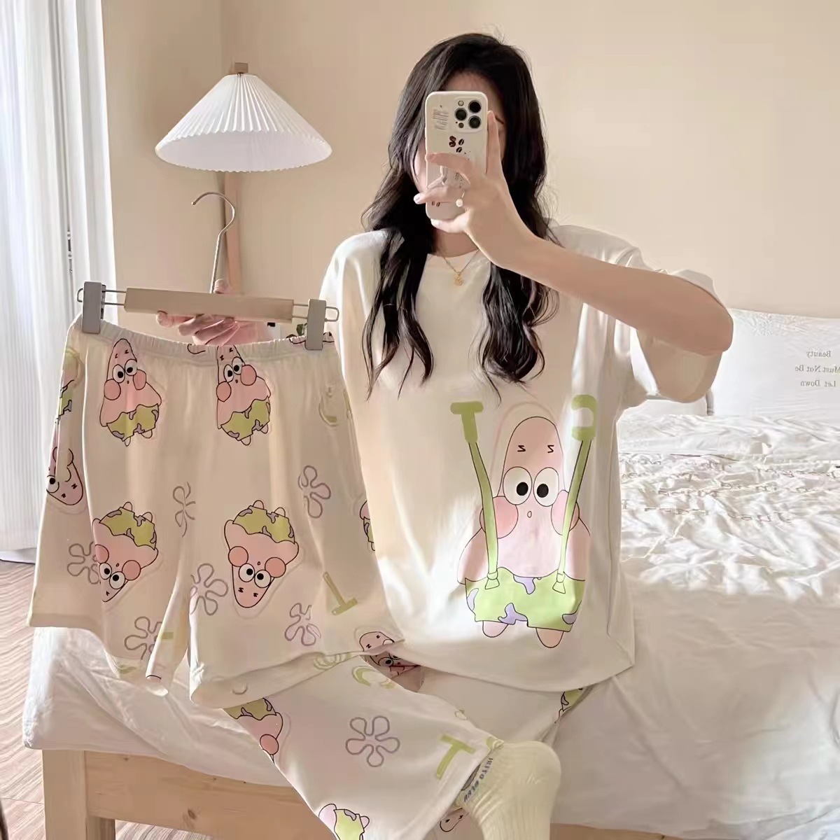 Short-Sleeved Shorts Pajamas Women's Long Pants Summer Season 2025 Cute Cartoon Student Three-Piece Set Home Wear Outerwear