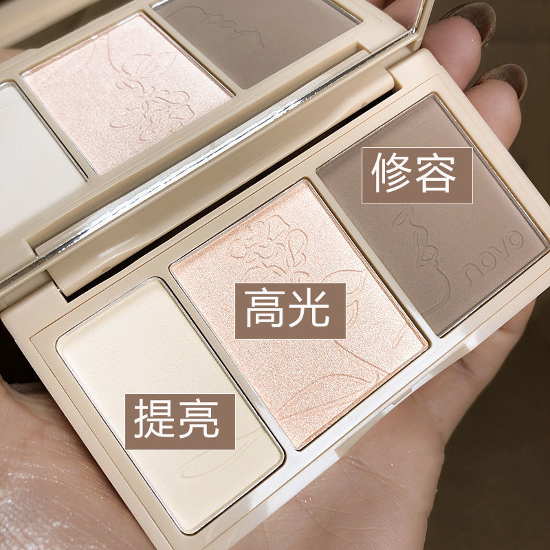novo High-gloss and Volume-trimming Integrated Three-color Plate Blush Face Brightening Shadow Nose Shadow Silhouette Three-dimensional Women's Matte Glitter