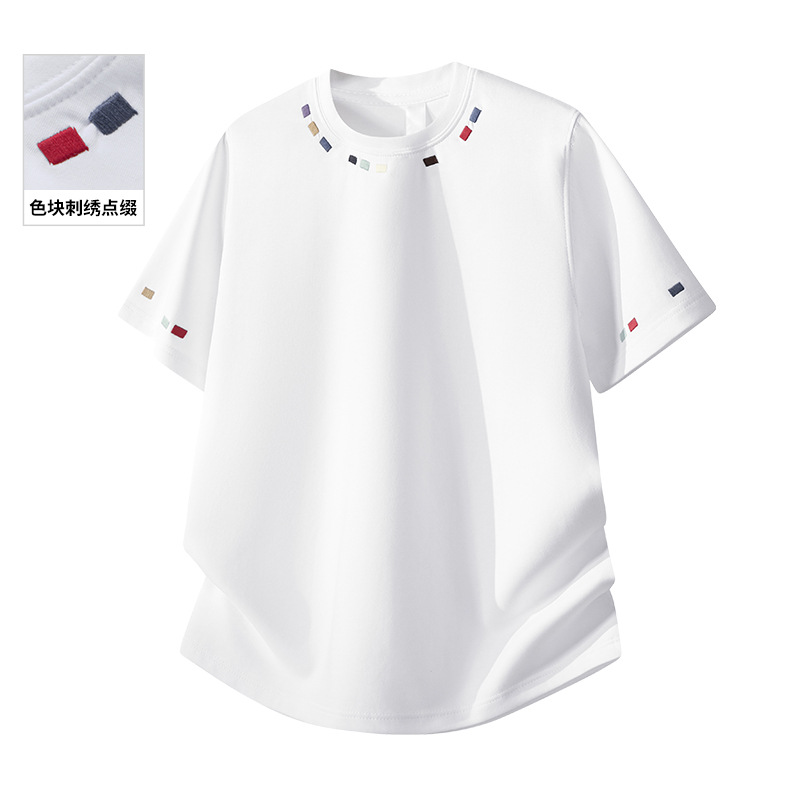 220g Mamba Cotton American Retro Style T-Shirt for Men and Women, Short-Sleeved, Summer New Trendy Embroidered Loose Long-Sleeved Couple's Shirt