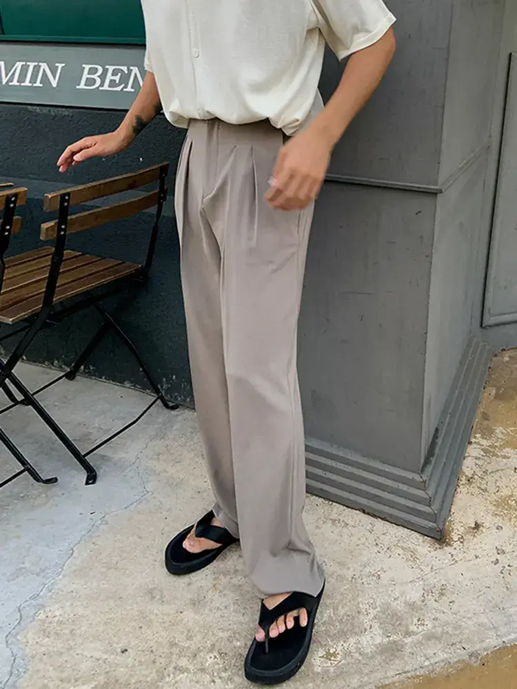 Mrcyc Drapey Straight-Leg Floor-Length Dress Pants for Men, Summer Korean Style Trendy High-End Loose Wide-Leg Casual Pants