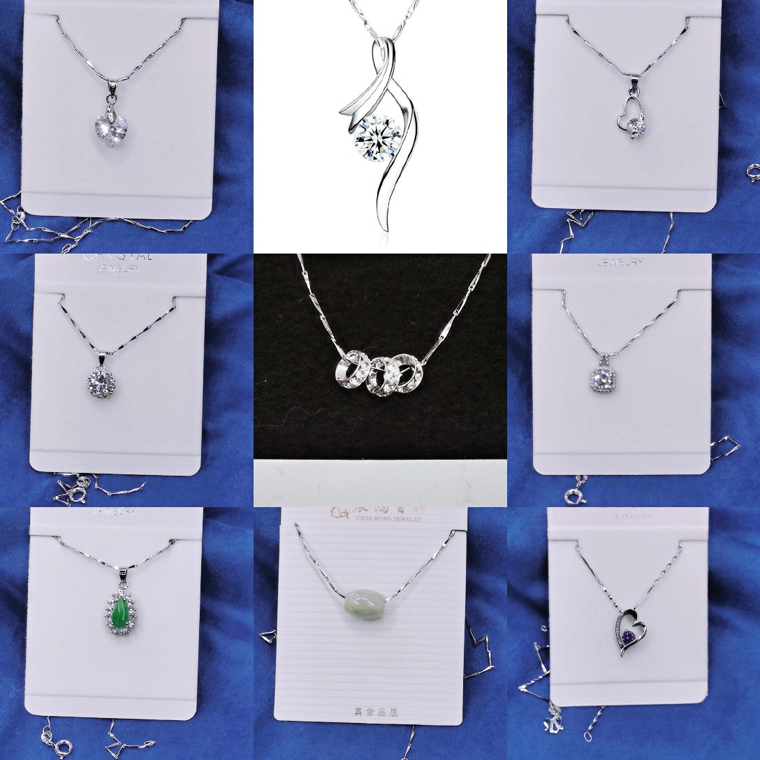2025 New Women's Non-Fading Necklace Crystal Zircon Pendant Thin Melon Seed Chain Batch Ten Yuan Store Jewelry Wholesale