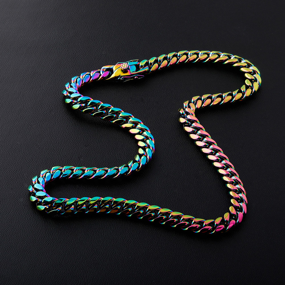 Trendy New Quenched Color Cuban Chain Hip Hop Men's Necklace Vacuum Plated 316 Stainless Steel Accessories Wholesale