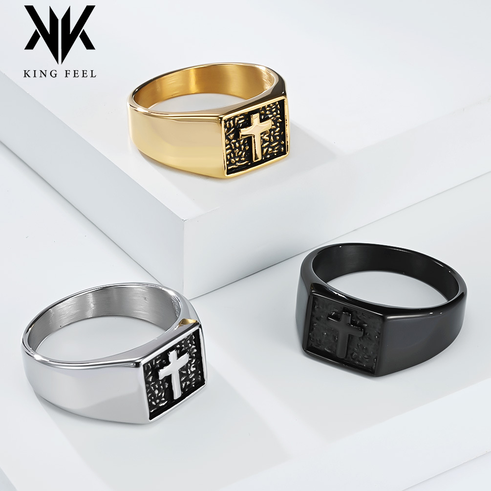 Ins European and American Niche Simple Design Titanium Steel Cross Ring Men's Square Seal High-End Fashion Ring