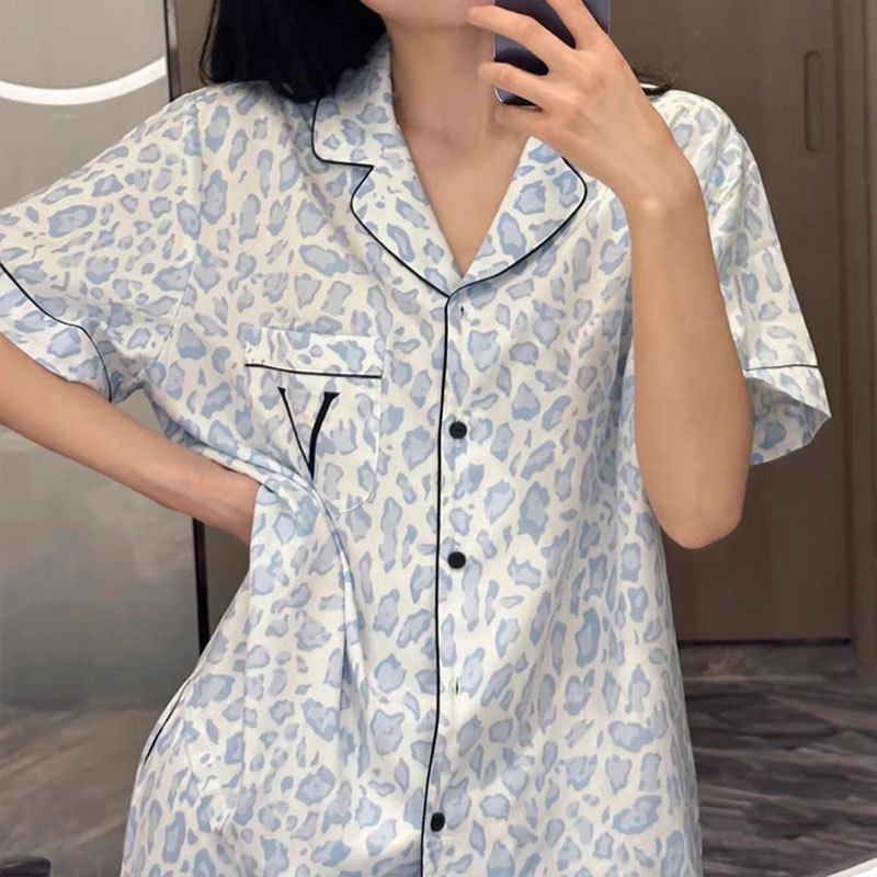 Summer New Cute Leopard Print Pajamas for Women Korean Style High-End Niche Ladies Elegant Home Wear Plus Size Suit