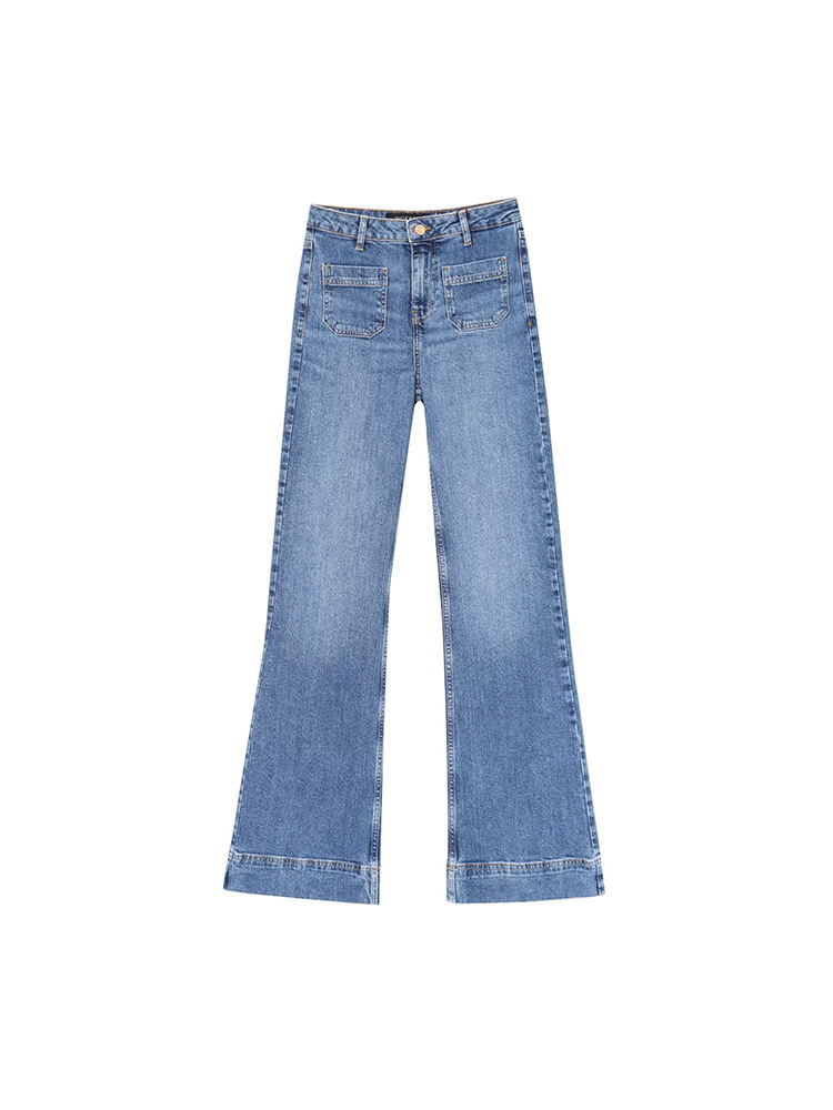 2025 Spring and Summer New Women's Commuter Style Fashionable and Versatile Micro-Flared High-Waist Slimming Look Patch Pocket Jeans