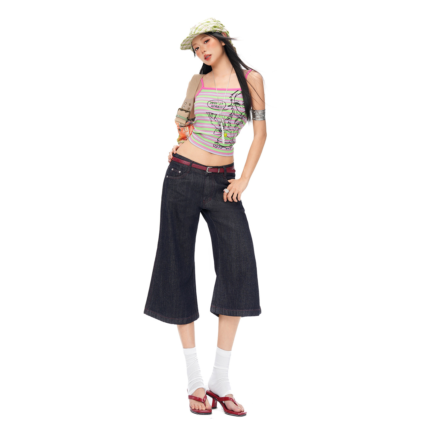 American-Style Raw Denim Flared Cropped Jeans for Women, 2026 Summer New Model, Low-Waist, Loose Fit, Slimming Mid-Length Pants