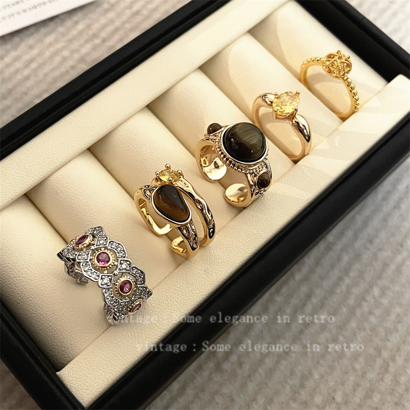 Vintage Tiger's Eye Ring Men's and Women's Light Luxury Fashion Personalized Niche Ring Advanced Sense Opening Adjustable Dieting Finger Ring