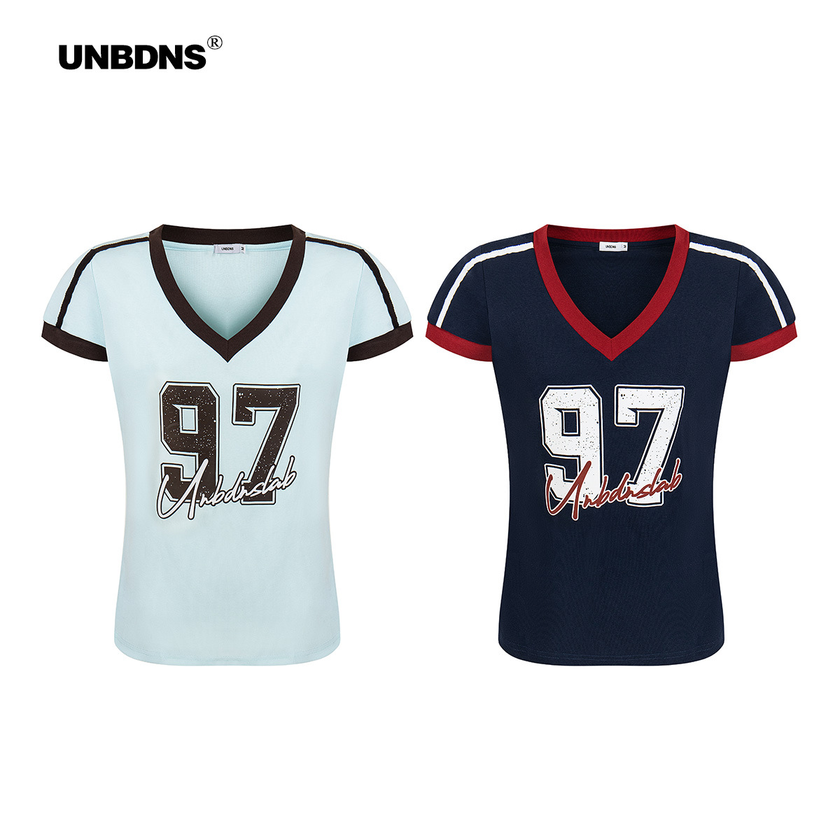 Unbdns American Retro Style Hot Girl Color-Block Letter Patchwork Trendy Slim-Fit Jersey-Style Short-Sleeve T-Shirt for Women