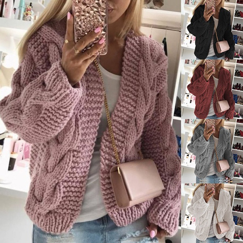 2026 Autumn/Winter New Wish Brand Sweater for Women, European and American Style, Chunky Cable Knit, Warm Knitted Cardigan Top for Women