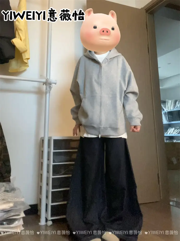 Flower gray chic high-end Korean style outerwear, women's new autumn and winter lazy style hoodie, high-end cardigan