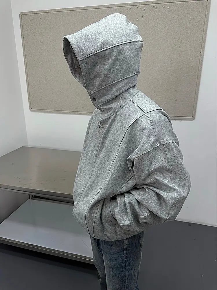 Wanna Lab Knight Loose-Fitting Stitched Pleated Zip-Up Hoodie 400g Short Wide Sweatshirt Boxy Versatile