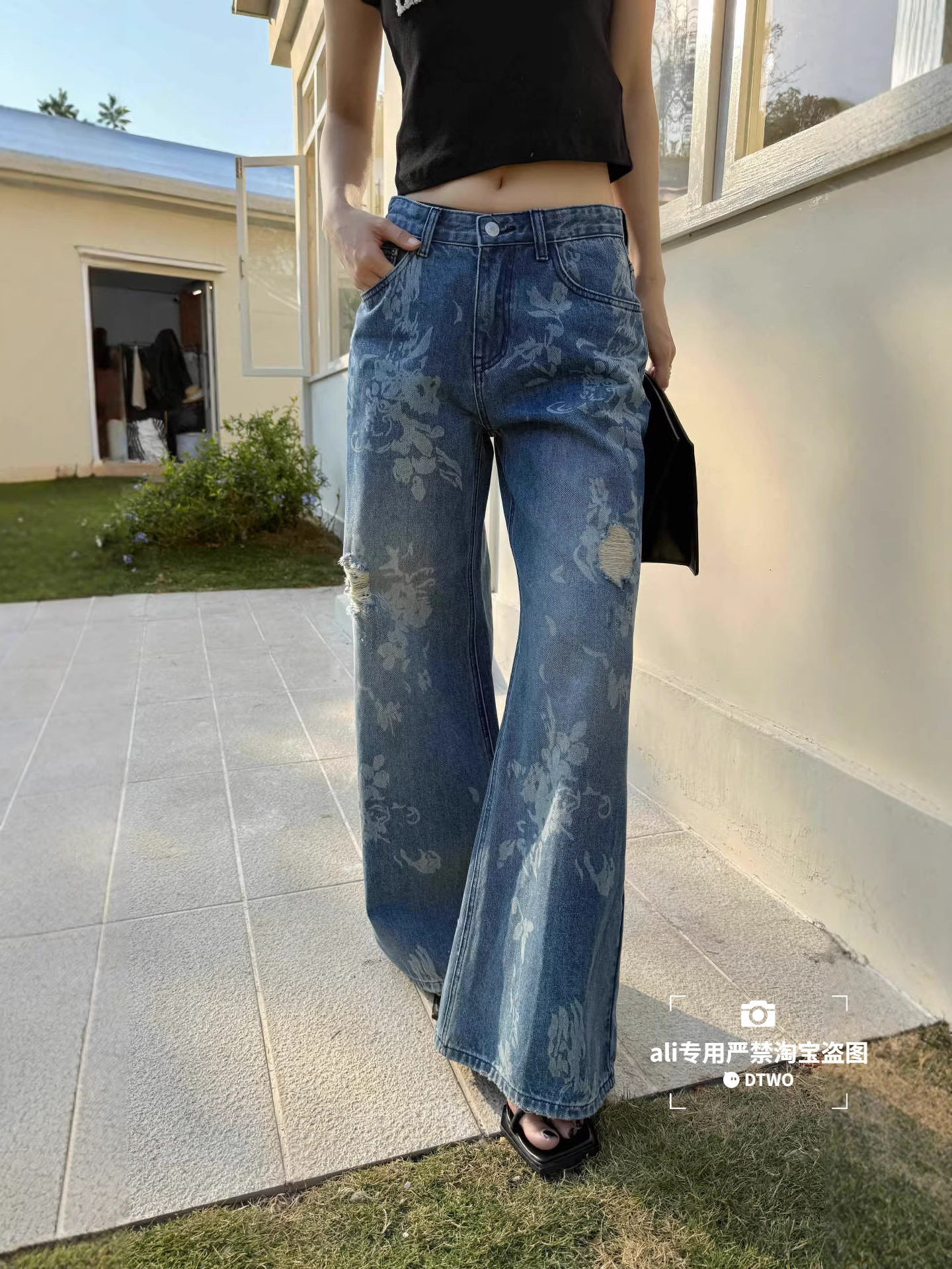 Dtwo Spring and Summer New Original Design Women's Clothing Wholesale 3D Printed Denim Flared Pants 6105128